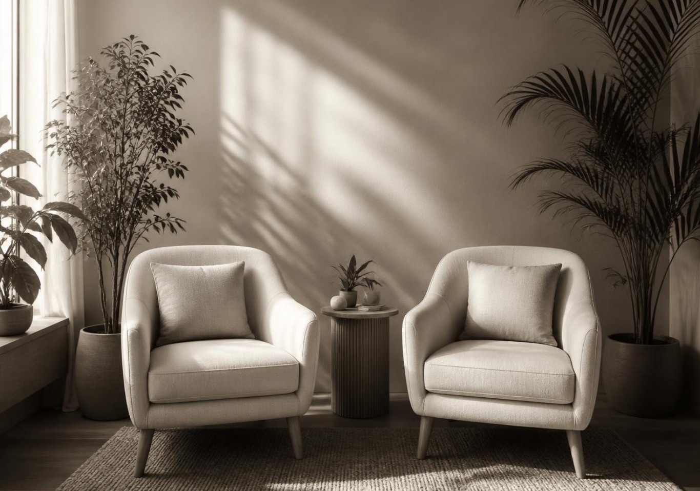 A warm, plant-filled counselling room at Koaz Counselling